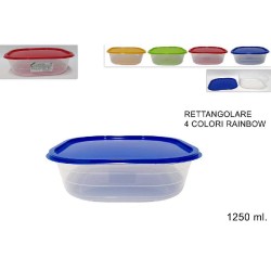Contenitore di plastica trasparente rettangolare 1250 ml con coperchio in 4 colori assortiti