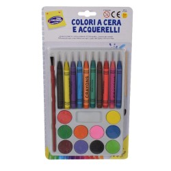 Set 10 Colori A Cera e Acquerelli + Pennello