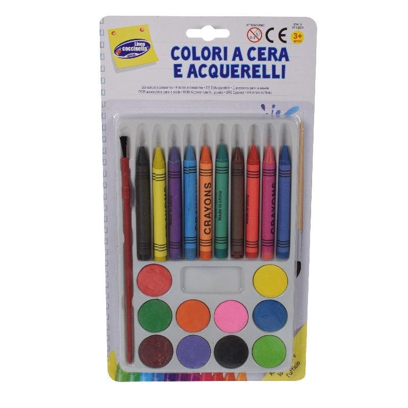 Set 10 Colori A Cera e Acquerelli + Pennello
