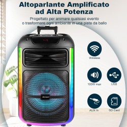 SPEAKER WIRELESS 100w CON MICROFONO, KARAOKE E PARTY