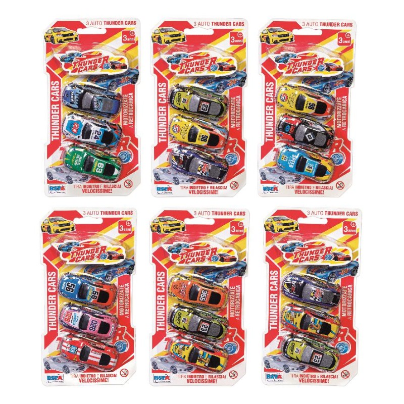 Set 3 Auto Die Cast Retrocarica, modelli assortiti - 11763