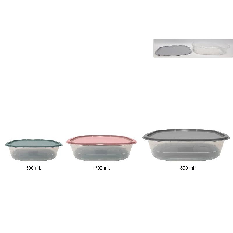 Set 3 Contenitori Plastica Rettangolari, 3 colori assortiti