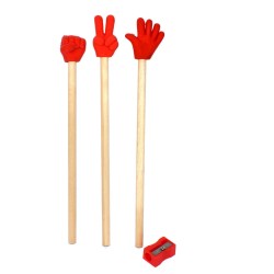 Matite con Mano in Gomma Set 3 pz - Temperino, 4 colori in blister