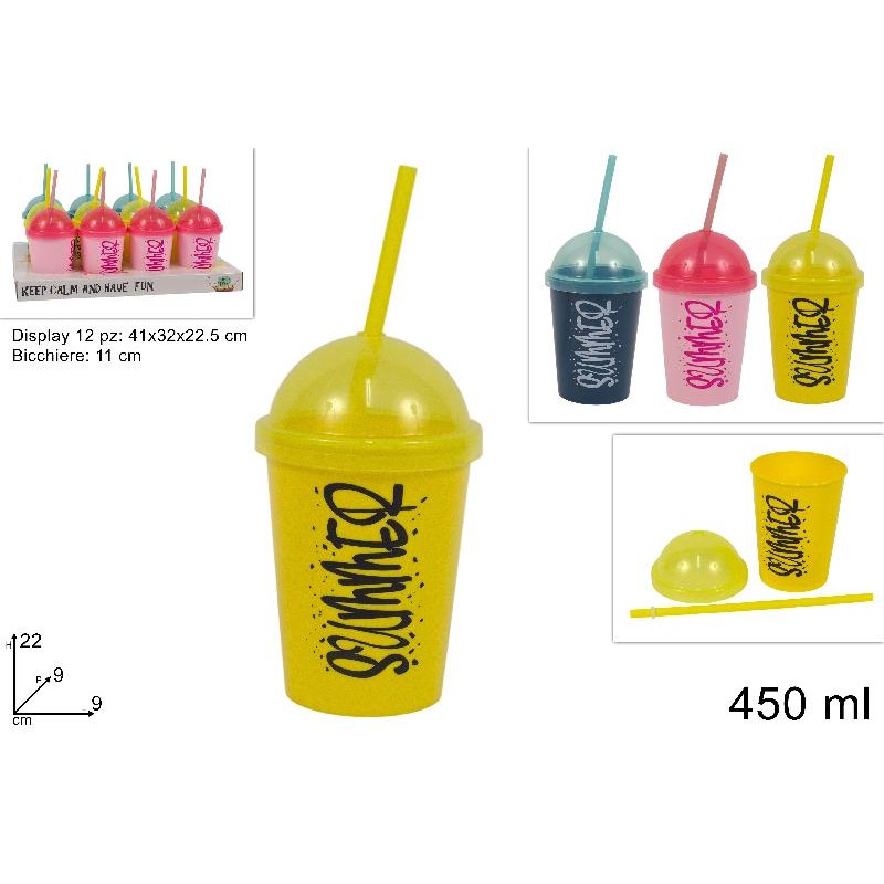 Bicchiere 450 ml con Cannuccia, colori assortiti, 1 pezzo