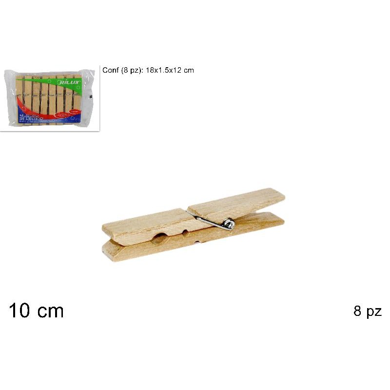 Mollette Legno Super, confezione da 8 pezzi