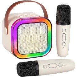 MINI CASSA KARAOKE PORTATILE LUCE RGB CON 2 MICOFONI WIRELESS