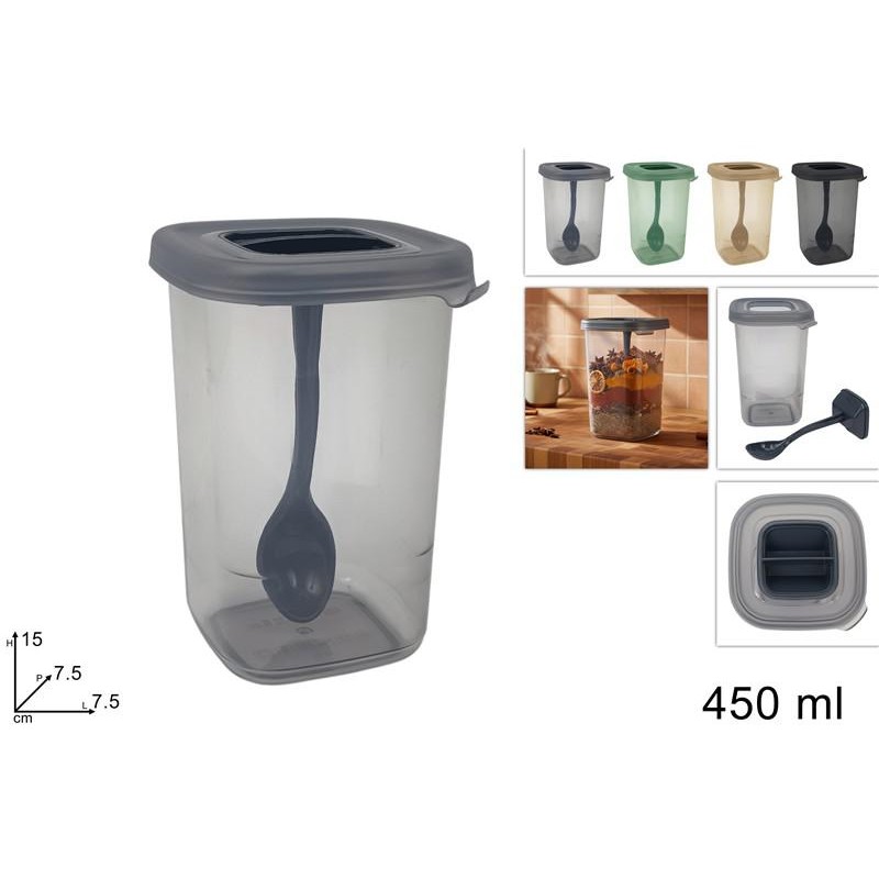 Barattolo Spezie con Cucchiaino 450 ml, 4 colori assortiti, 1 pezzo